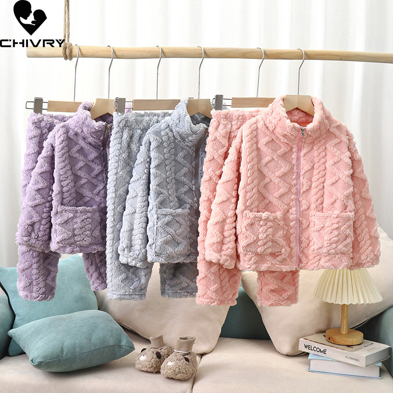 Winter Clothing Baby Boy - ชุดเสื้อผ้าเด็กแบบใหม่ชุดนอนผ้าสักหลาดอุ่นหนาแบบซิปคอตั้งพื้นชุดนอนเด็กหญิงเด็กชายสำหรับเด็กชุดนอนทารกฤดูหนาว