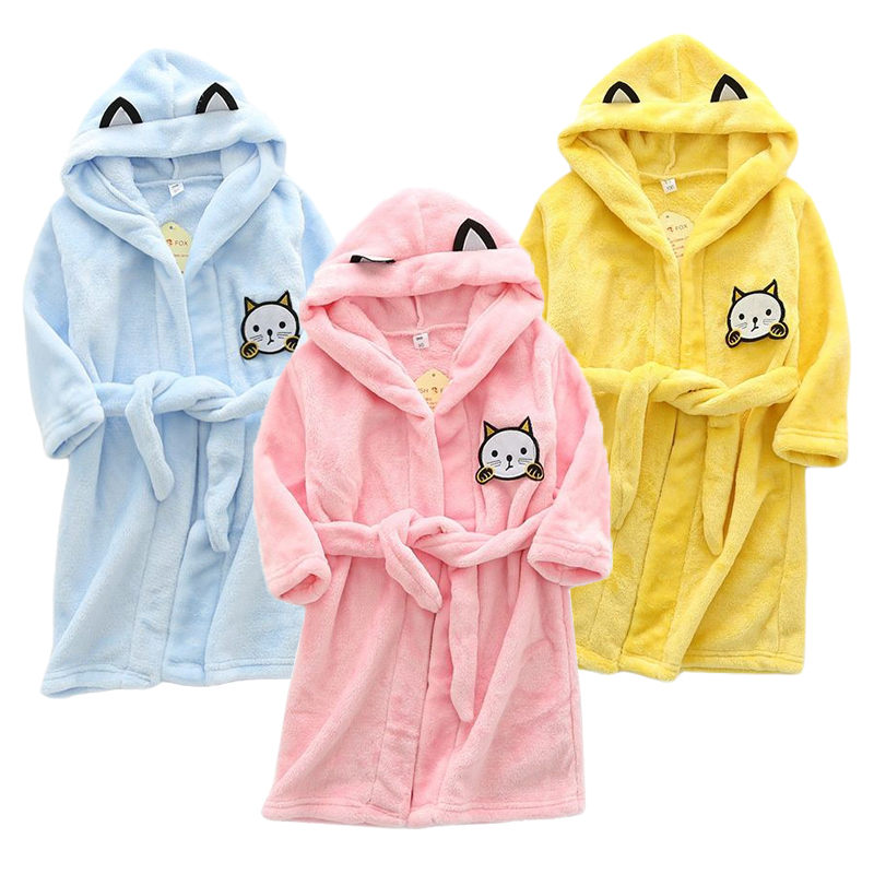 Winter Clothing Baby Boy - เด็กการ์ตูนแมวเสื้อคลุมฤดูหนาวใหม่เด็กผู้หญิงเสื้อคลุมอาบน้ําชุดนอน Robe สําหรับเด็ก Flannel Hooded ชุดนอนเด็ก