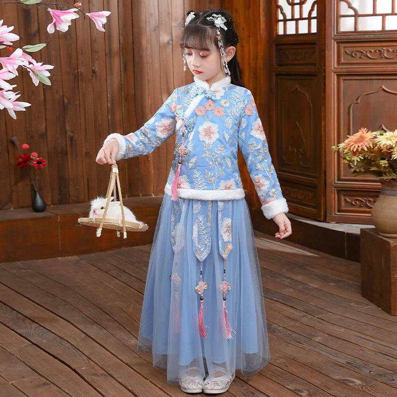 Winter Clothing For Babies - Hanfu 2024ชุดเด็กผู้หญิงแบบโบราณชุดชุดจีนสีแดงสีชมพูเสื้อผ้าปีใหม่