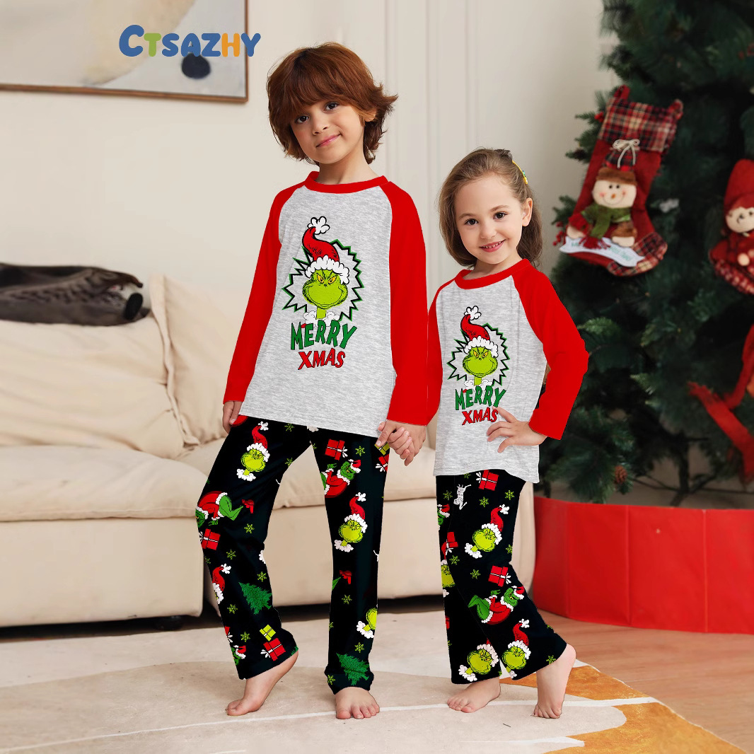 Winter Clothing Kids - เสื้อผ้าครอบครัวคริสต์มาส ชุด 2 ชิ้นของชุดอยู่บ้านคริสต์มาสในฤดูใบไม้ร่วงและฤดูหนาวและชุดนอนสําหรับครอบครัวสามคน
