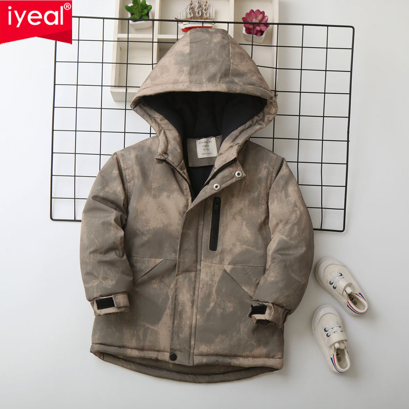 Winter Clothing Drawing For Kids - IYEAL เสื้อโค้ทลายพรางสำหรับเด็กผู้ชาย เสื้อผ้าเด็กแบบมีซิป แขนยาว มีฮู้ด กันลม