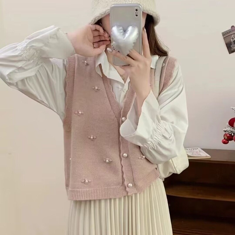 Winter Clothing Trends 2025 Women'S - เสื้อกั๊กไหมพรมสีชมพูสำหรับผู้หญิง สไตล์ลำลอง Y2k เทรนด์แฟชั่นปี 2025 ลดราคา