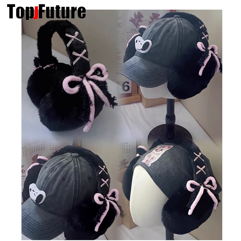 Ear Muff Foldable - Harajuku Y2k น่ารักหวาน Lolita Bow Furry