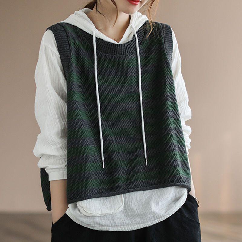 Winter Clothing Trends 2025 Women'S - เสื้อกั๊กถักสำหรับผู้หญิง ลายทาง เสื้อผ้าอุ่นเบา แฟชั่นปี 2025 โปรโมชั่น