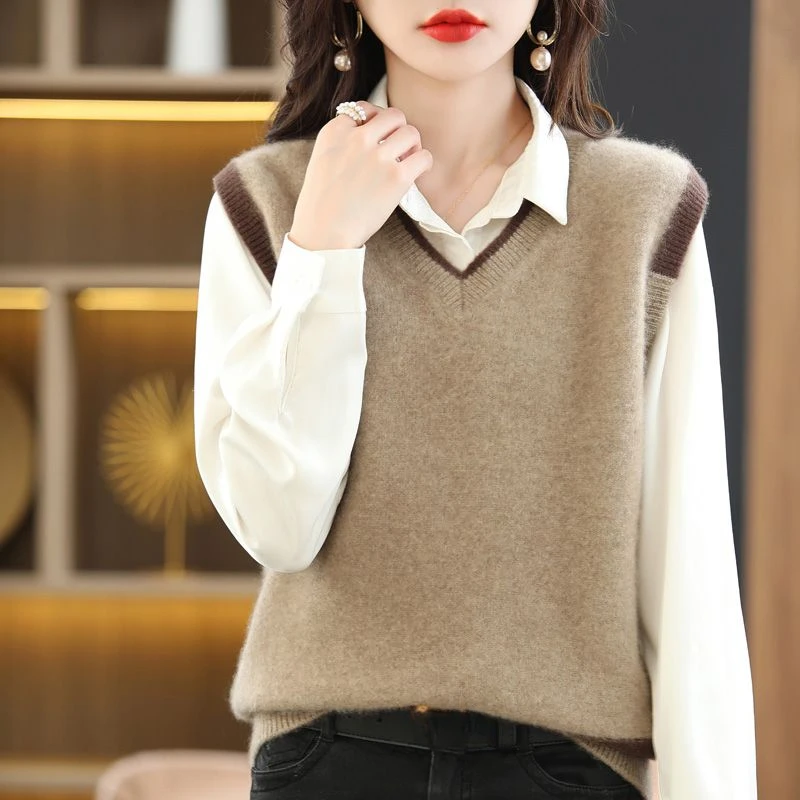 Winter Clothing Trends 2025 Women'S - เสื้อกั๊กไหมพรมผู้หญิงสไตล์วินเทจ สีพื้น ไม่มีแขน สำหรับฤดูใบไม้ร่วงและฤดูหนาว แฟชั่นใหม่ปี 2025