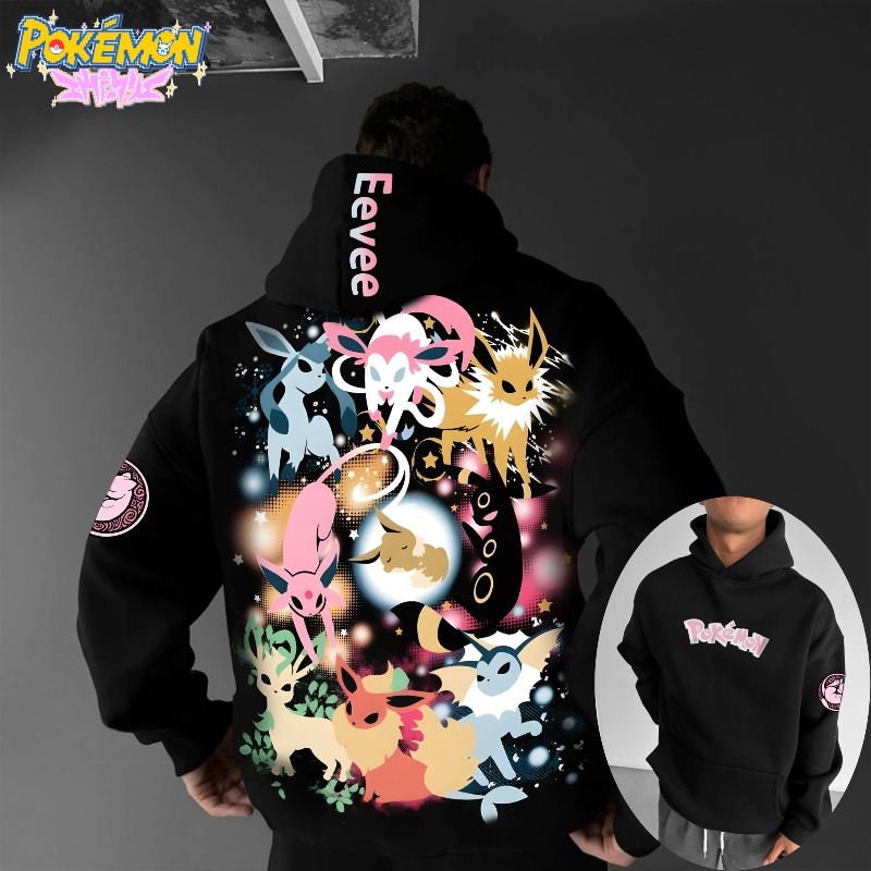 Winter Clothing Japan - เสื้อฮู้ดพิมพ์ลายตัวละครโปเกมอนคลาสสิกปี 2025 ลายครอบครัวอีวุย สำหรับผู้ชายและผู้หญิง ฤดูใบไม้ร่วง/ฤดูหนาว ผ้าหนาและทรงหลวม